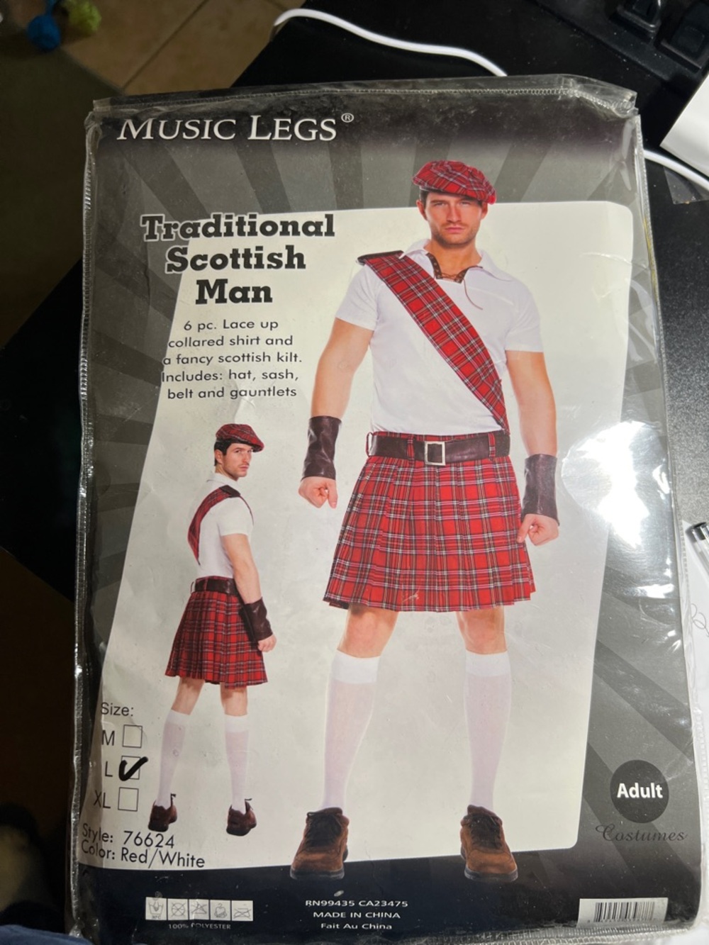 Music Legs Red and White Scottish Kilt Set with Tam Hat